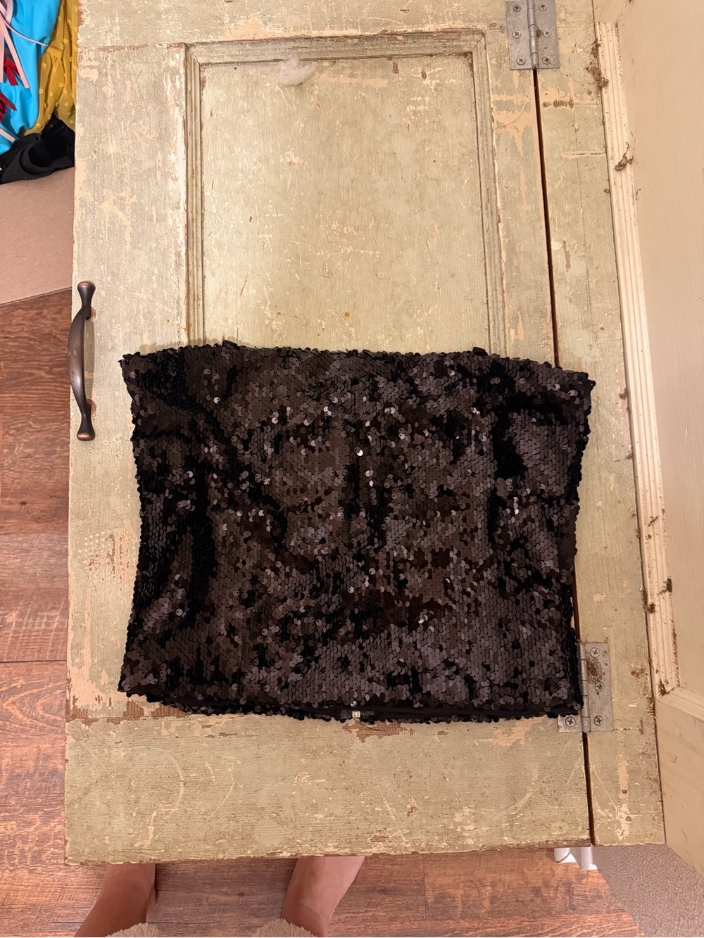 Black Sequin Strapless Crop Top – Size Small